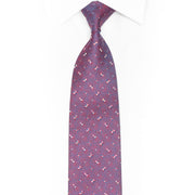 Blue Pink Geometric Rhinestone Silk Necktie With Silver Sparkles