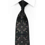 Green Damask On Black Rhinestone Silk Necktie
