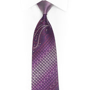 Paisley & Geometric On Purple Rhinestone Silk Tie With Purple Sparkles