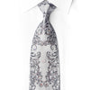 San-Dee DH220 silver-gray silk necktie laid diagonally, featuring charcoal scrollwork, crystal rhinestones and silver sparkles.