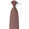 Silk Necktie Silver Geometric Pentagons On Dark Burgundy With Red Rhinestones