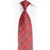 Red Geometric Floral On Silver Rhinestone Silk Necktie