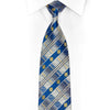 Blue Silver Plaid Striped Rhinestone Silk Necktie With Gold Sparkles