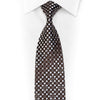 Silver Geometric Dots On Brown Rhinestone Silk Necktie