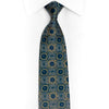 Gold Silver Medallions On Turquoise Rhinestone Silk Tie With Gold Sparkles