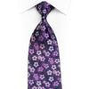 Floral On Navy Rhinestone Silk Necktie With Silver Sparkles