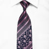 Purple Striped & Floral On Navy Rhinestone Silk Necktie With Silver Sparkles