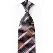 Silver Orange Stripped On Navy Rhinestone Silk Necktie With Purple Sparkles