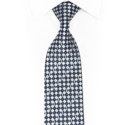 Silver Navy Checkered Rhinestone Silk Necktie With Silver Sparkles