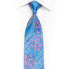 Pink Silver Floral Striped On Blue Rhinestone Silk Necktie