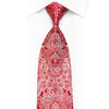 Silver Damask On Red Rhinestone Silk Necktie With Silver Sparkles