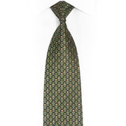 Green Gold Filigree On Brown Rhinestone Silk Necktie With Sparkles