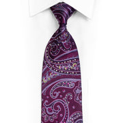 Purple Anthemion Paisley On Navy Rhinestone Silk Necktie