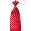 Cherry Red Silk Tie with Striped Dot Grid & Crystal Rosette Clusters