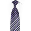 Silver Purple Striped In Navy Blue Rhinestone Silk Necktie With Sparkles