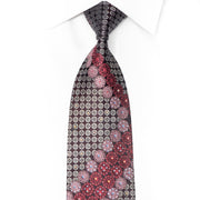 Silver Burgundy Cartouche Medallions On Navy Rhinestone Tie With Sparkles