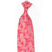 Silver Paisley On Pink Rhinestone Silk Necktie With Silver Sparkles