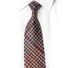 San-Dee navy blue and burnt orange plaid rhinestone silk necktie rolled showing crystal and gold rhinestone grid pattern – side view