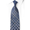 San-Dee navy blue diamond geometric rhinestone silk necktie worn with white dress shirt, showing crystal gold sparkle detail