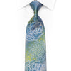 Silver Green Floral Roses On Cerulean Blue Rhinestone Silk Necktie With Sparkles