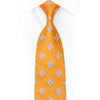 Geometric Star Snow Flakes On Orange Rhinestone SIlk Necktie