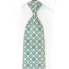 Teal Cartouche On Off White Rhinestone Silk Necktie With Green Sparkles