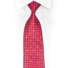 Silver Blue Geometric On Red Rhinestone Silk Tie With Sparkles
