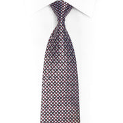 Silver Burgundy Geometric On Navy Blue Rhinestone Silk Tie With Silver Sparkles