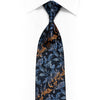 Orange Blue Acanthus Floral On Navy Blue Microfiber Rhinestone Necktie With Sparkles