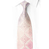 San-Dee pink rhinestone silk necktie with floral lattice jacquard pattern and crystal rhinestones, laid flat on white surface – side view