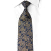 San-Dee crystal rhinestone silk necktie in navy blue with gold paisley pattern and rhinestone embellishments — rolled view