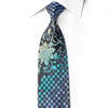 Black Silk Tie with Blue Metallic Sparkles, Silver Floral Design & Crystal Rhinestones