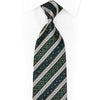 Silver Stripes & Green On Navy Rhinestone Silk Necktie With Silver Sparkles