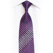 Purple Geometric Circles On Navy Rhinestone Silk Necktie With Purple Sparkles