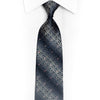 Silver Gray Cartouche On Navy Blue Rhinestone Silk Necktie With Silver Sparkles