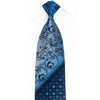 Floral Scrolls On Blue Rhinestone Silk Necktie With Gold