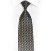 Gold Geometric On Navy Rhinestone Silk Necktie With Silver