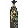 Gold Green Scrolls On Navy Rhinestone Silk Tie With Silver