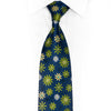 Green Floral On Navy Blue Rhinestone Silk Necktie - 1