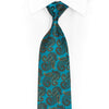 Mens Silk Necktie Brown Paisley On Turquoise With Gold