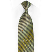 Olive Green Black Striped Rhinestone Silk Tie With Silver
