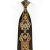 Orange Damask On Dark Brown Rhinestone Silk Tie