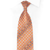 Orange Silver Checkered Woven Silk Tie with Rhinestones