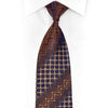 Orange Trellis On Brown Rhinestone Silk Necktie With Silver