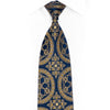Ornate Gold Design Om Navy Blue Rhinestone Silk Tie