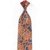 Peach Floral On Navy Rhinestone Silk Tie With Orange