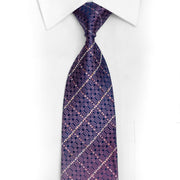 Pink Geometric On Navy Rhinestone Silk Necktie With Silver
