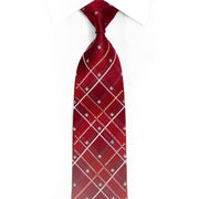 Plaid Design On Burgundy Rhinestone Silk Necktie