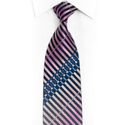Purple Striped Rhinestone Silk Necktie On Navy Blue