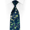 Rhinestone Silk Necktie - Navy Floral Butterfly With Gold